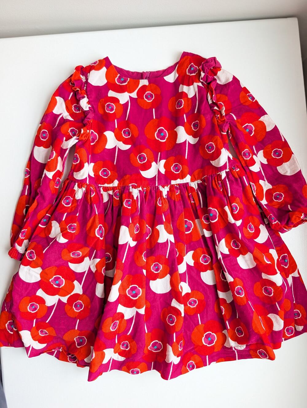Jacadi Paris Retro Floral Print Corduroy Long Sleeve Party Dress Sz 3T